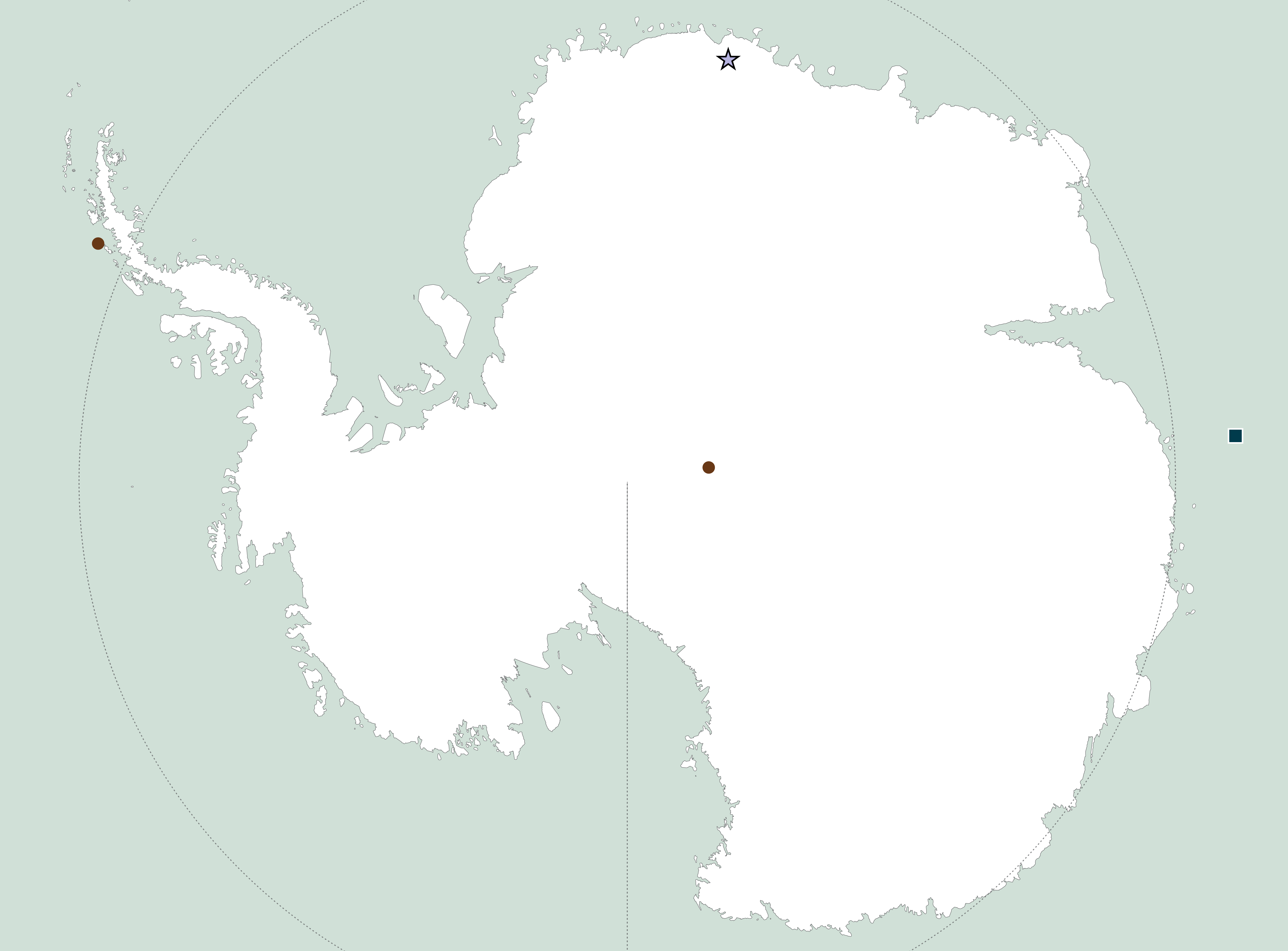 map of Antarctica showing four POLAR-funded project locations