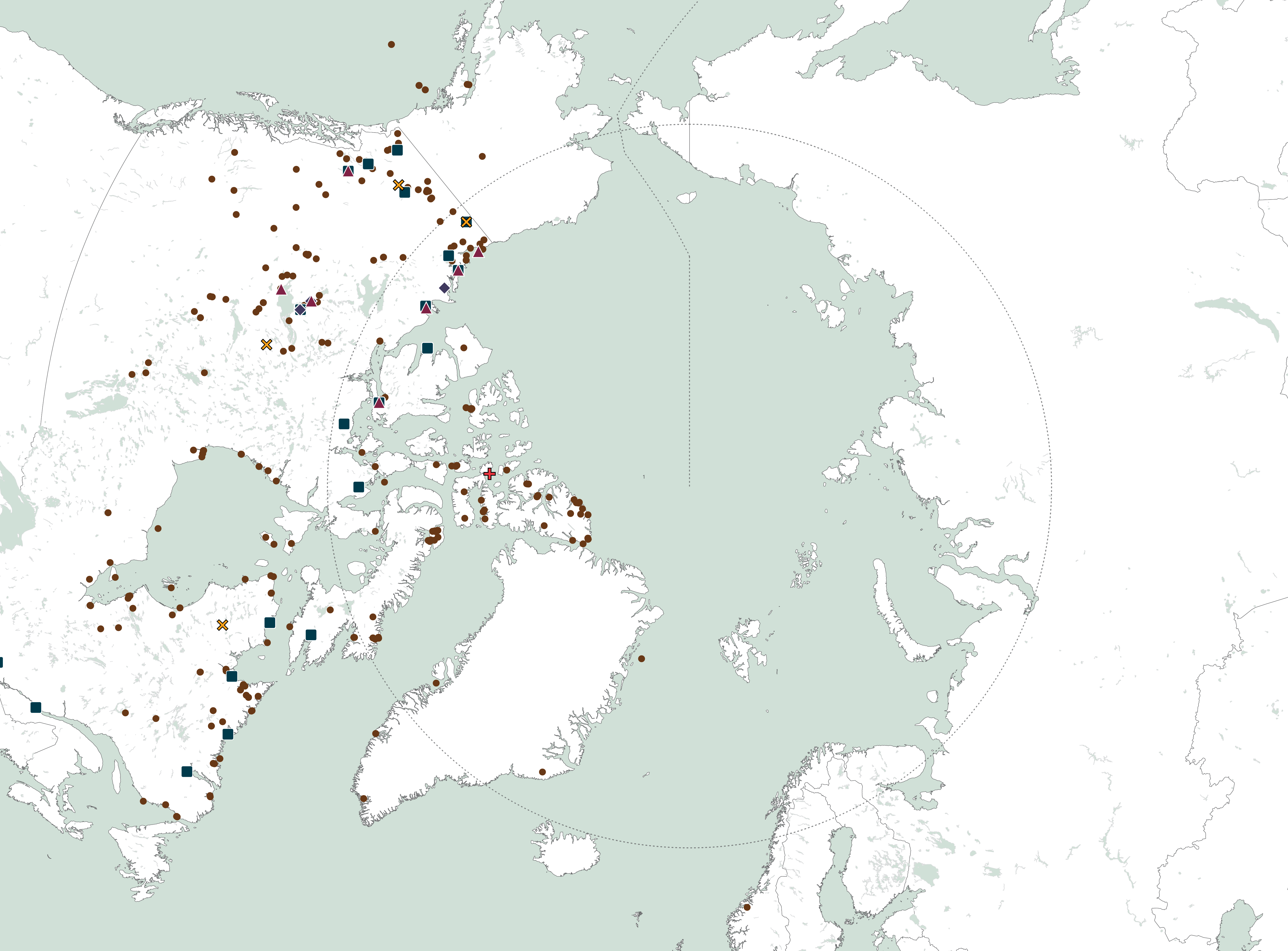 map of the Arctic showing numerous POLAR-funded projects, mostly in Northern Canada