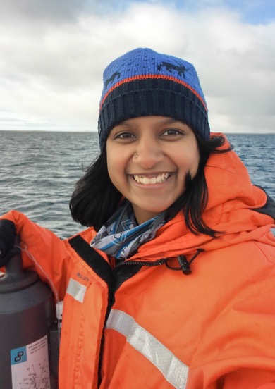 Biology student Arthi Ramachandran, from Concordia University, who participated in the Canada-Denmark exchange, on Greiner Lake near Cambridge Bay