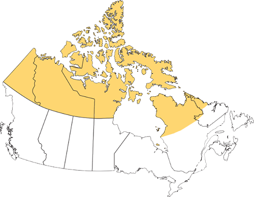 Canadian map highlighting northern regions