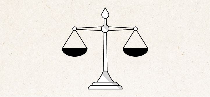 Une illustration de la balance de la justice représentant les lois canadiennes.