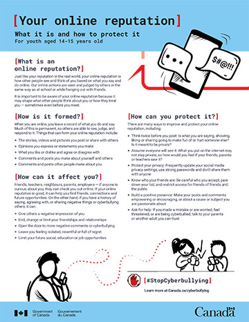 Fact Sheet - Your online reputation: What it is and how to protect it - For youth aged 14-15 years old