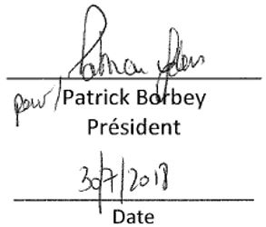 Signature du président Patrick Borbey 