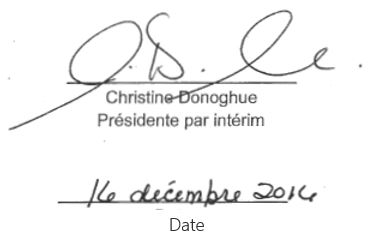 Signature of Christine Donohue, Acting President. Dated December 16 2016