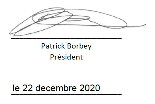 Patrick Borbey, Président. Le 22 décembre 2020