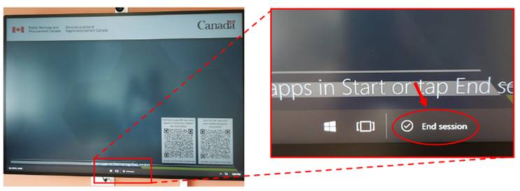 Exact location of the "End session" button