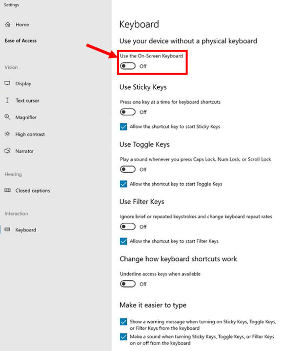 "Keyboard" menu
