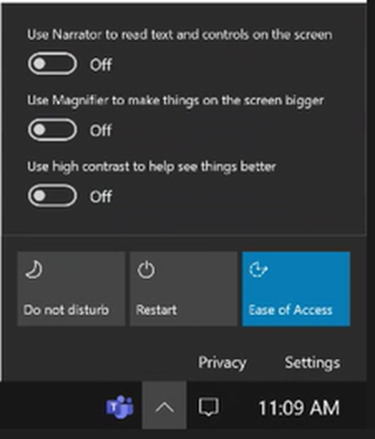 "Ease of access" selection