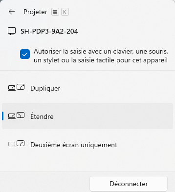 Menu « Projeter »