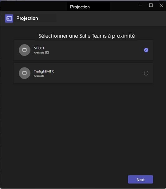 Menu « Projection »