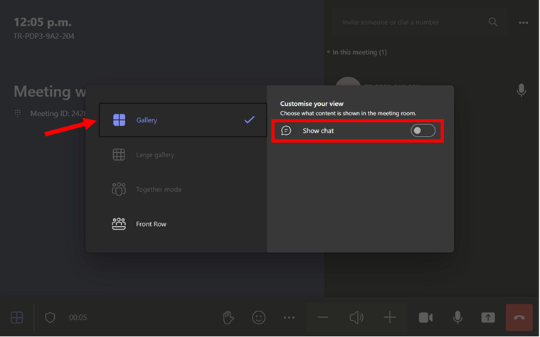 "Show chat" option window