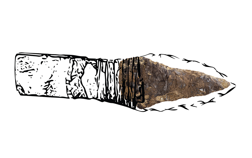 A conceptual drawing of an ancient knife handle and blade.