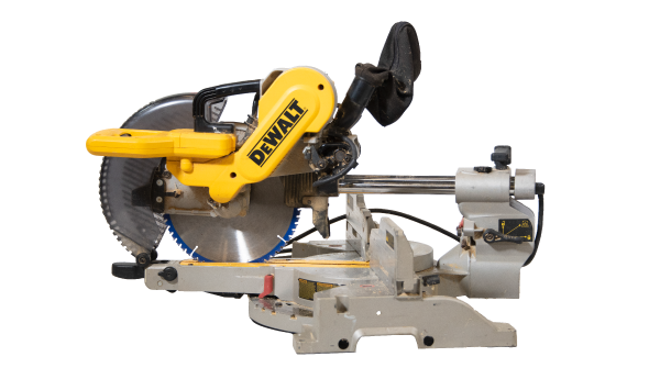 Yellow and stainless steel miter saw. 