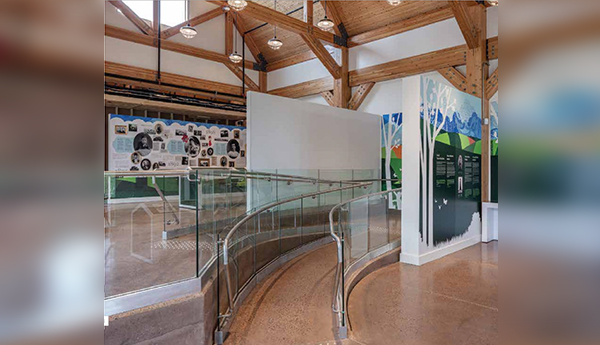 An indoor wall exhibit with ramps for visitors.