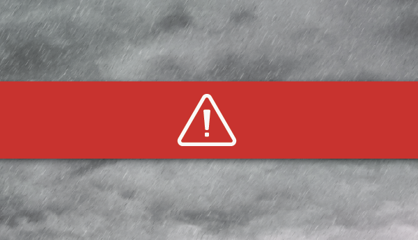 Grey cloud background divided by a horizontal red band with a white exclamation mark surrounded by a triangle.