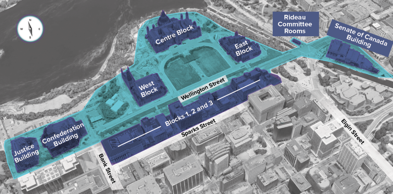An areal photographic map of the Parliamentary Precinct