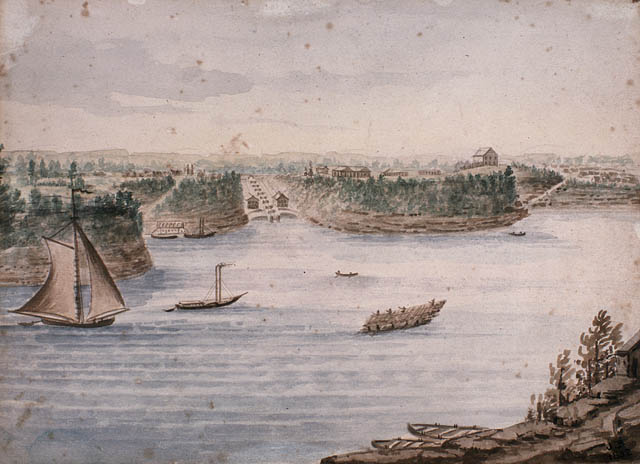 Voir image agrandie des écluses du canal Rideau et Barrack Hill, vers 1832