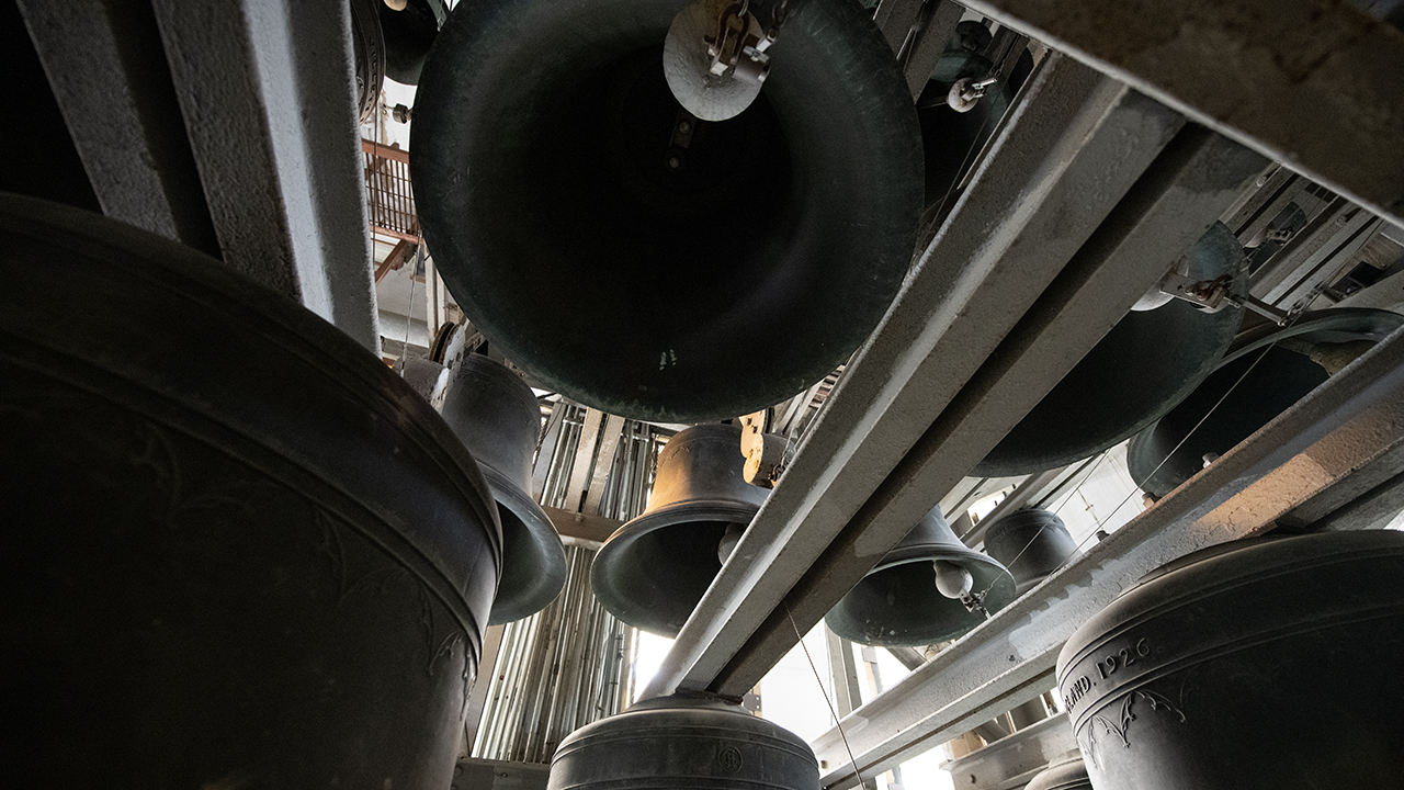 View enlarged image of the bells in the belfry