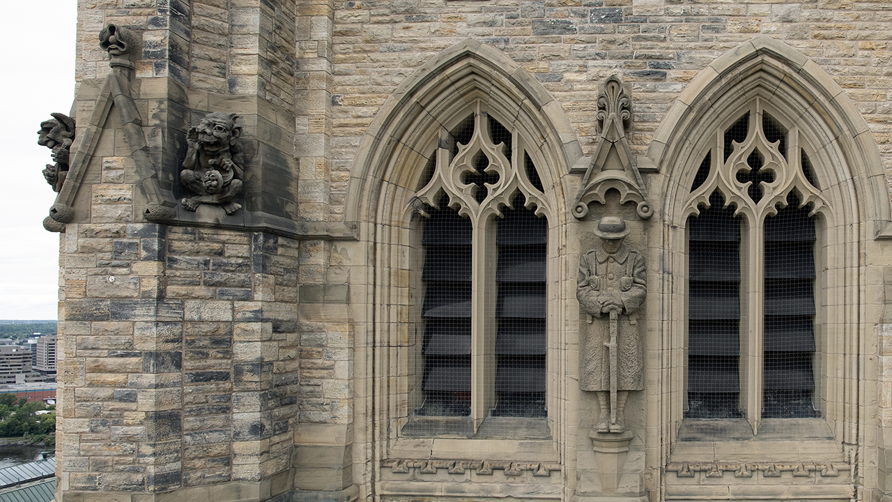 View enlarged image of grotesques adorn the outside of the Peace Tower