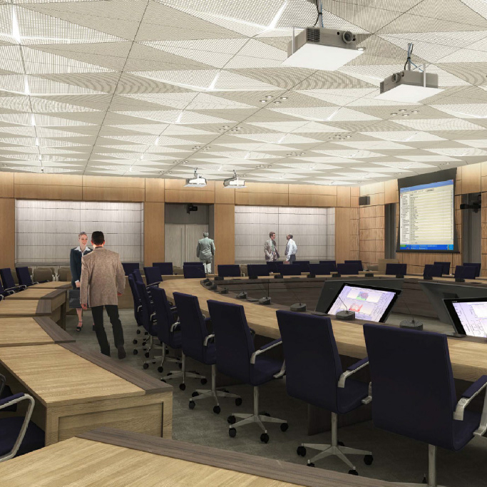 View enlarged image of an artist's rendering of one of the committee rooms