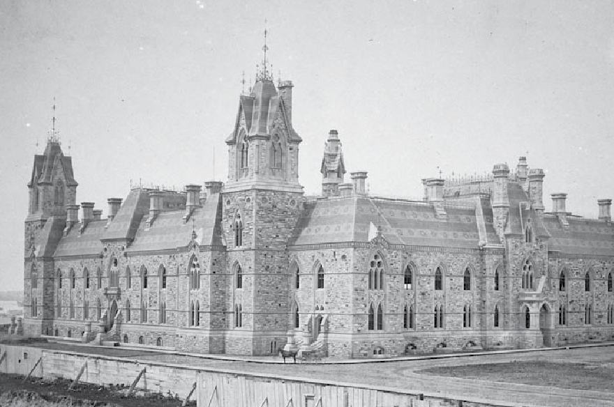 A historical photo of the West Block.