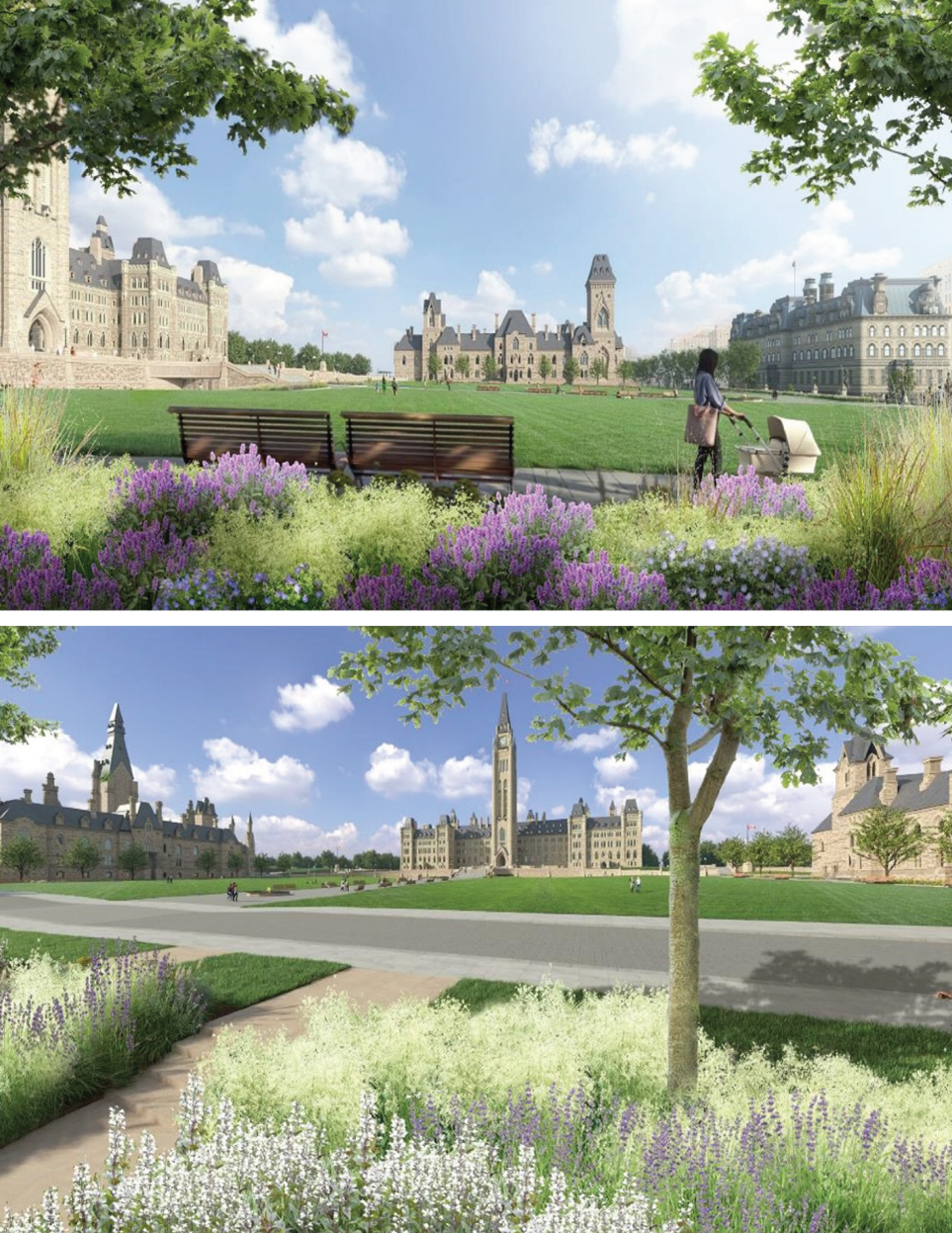 Concept renderings of the Edge Gardens. Long description below.
