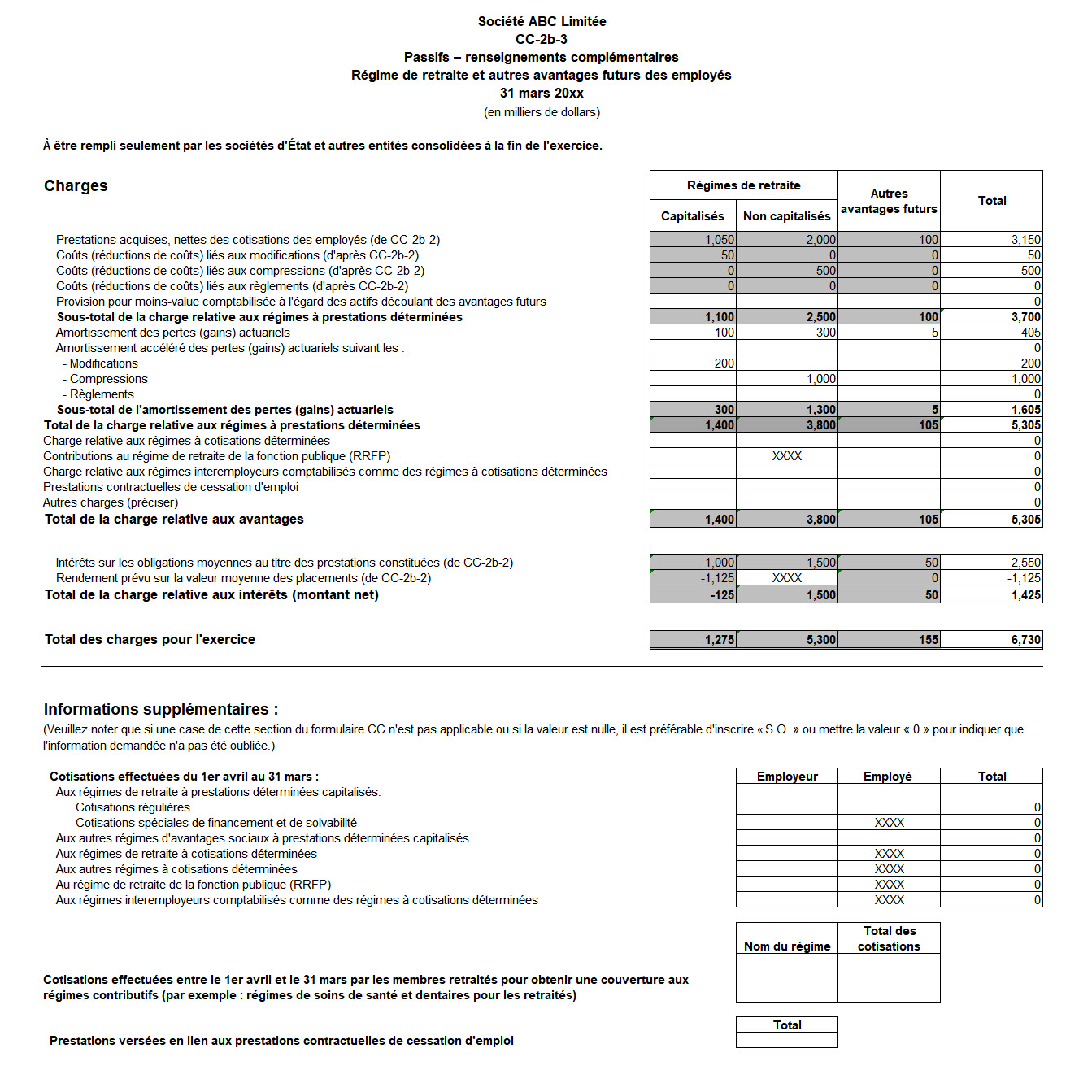 Saisie d'écran du formulaire CC-2b-3 : Passifs – Renseignements complémentaires - Version texte sous l'image