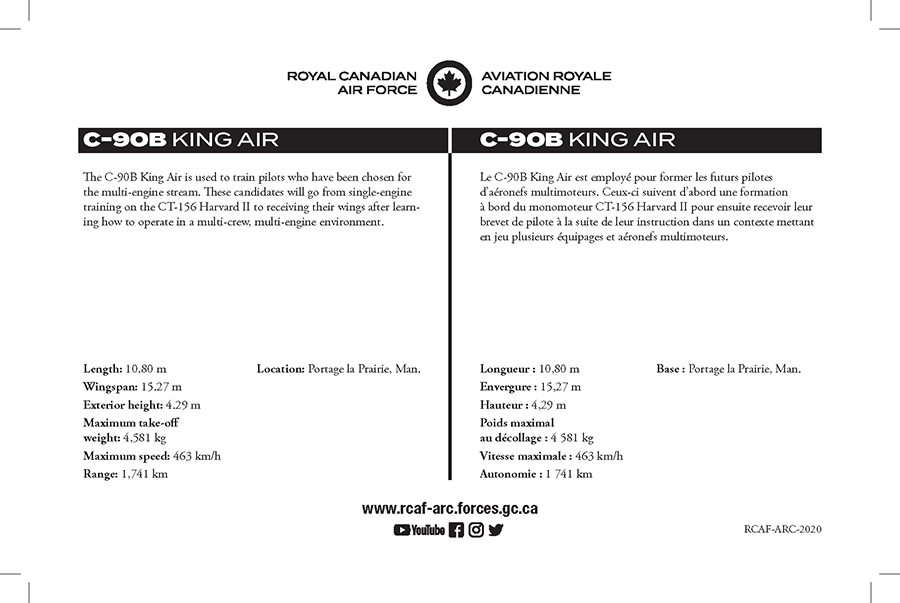 Précisions au sujet de la fiche technique du C-90B King Air