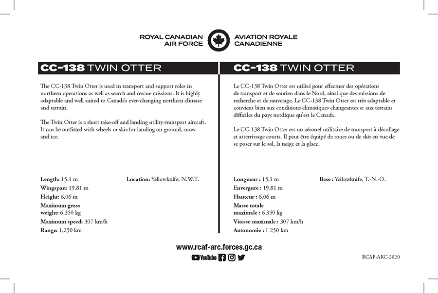 Précisions au sujet de la fiche technique du CC-138 Twin Otter
