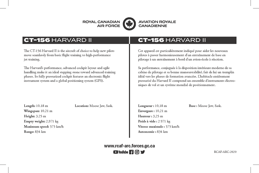 Précisions au sujet de la fiche technique du CT-156 Harvard II