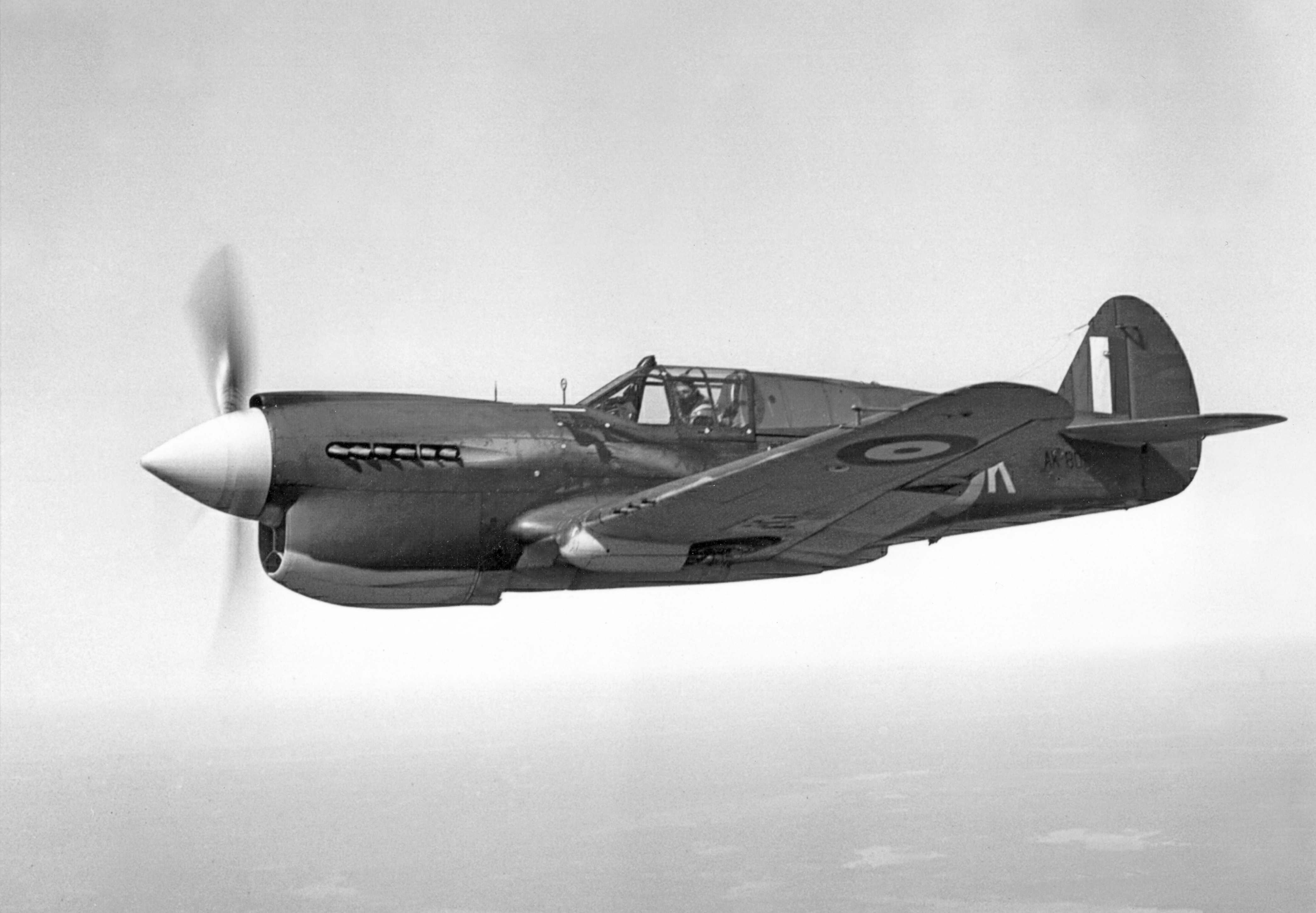 Cette photo, prise le 4 avril 1942, montre un Kittyhawk du 118e Escadron de chasse de l’ARC basé à Dartmouth, en Nouvelle-Écosse. PHOTO : Archives du MDN, PL-8346