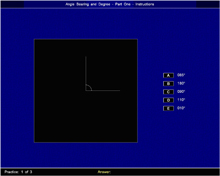 Angles, Bearings and Degrees Test:   This is a spatial test designed to assess your judgement of angles and bearings.  You will have to:  a. Estimate the angle between two lines.  b. Estimate the bearing of an object from a reference point.  The total test time including instructions is approximately 10 minutes.  A simple way to prepare for this test is by familiarising yourself with different sizes of angles.  