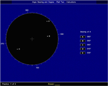 Angles, Bearings and Degrees Test:   This is a spatial test designed to assess your judgement of angles and bearings.  You will have to:  a. Estimate the angle between two lines.  b. Estimate the bearing of an object from a reference point.  The total test time including instructions is approximately 10 minutes.  A simple way to prepare for this test is by familiarising yourself with different sizes of angles.  