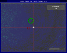 Auditory Capacity Test:  This is a short term memory test designed to assess your memory capacity under multiple tasks and timed condition.  You will have to: a. Deal with more than one task at a time, e.g. change colours and numbers using the keypad provided, control the movement of a ball presented on screen using a joystick and remember a string of figures.  b. Follow aural instructions given over headphones to remember and recall appropriate actions to take regarding the different tasks. The total test time including instructions is approximately 23 minutes and you do not need to prepare for this test.