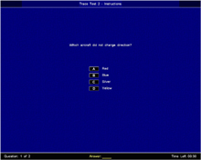 Trace Test 2:   This test is designed to assess your ability to remember the movement of objects in three-dimensional space.  You will have to:  a. Watch short dynamic scenarios involving the movement of a number of aircraft.  b. Recall the movement and location of moving aircraft in three-dimensional space.  The total test time including instructions is approximately 9 minutes and you do not need to prepare for this test.  