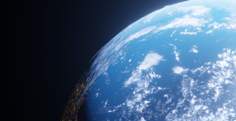 Vue de la Terre la nuit et de lumières urbaines.