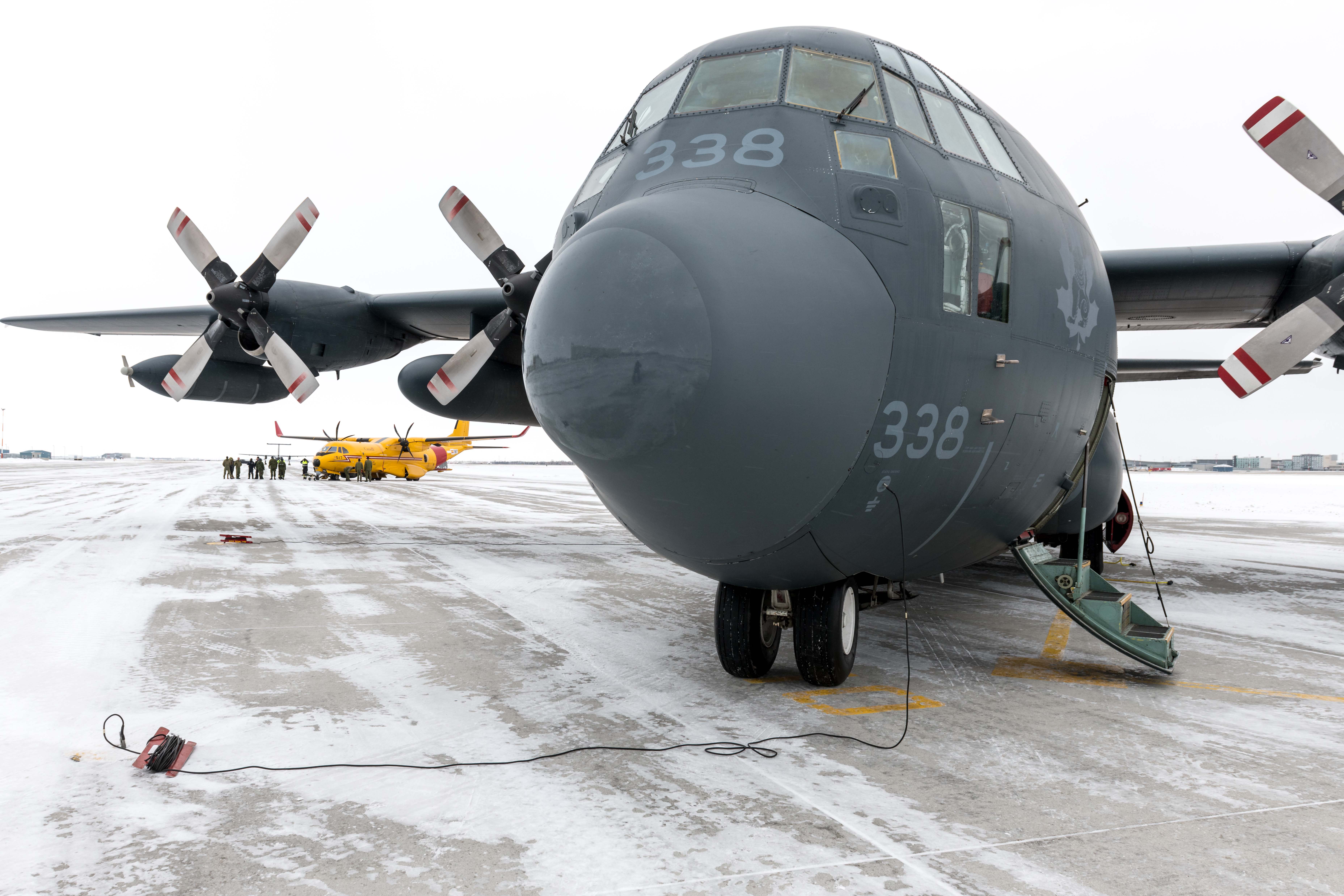 Air Operations Support Technicians can find themselves on the job, touching aircraft, like this CC-130 Hercules, much sooner than some joining into other occupations. PHOTO: Sgt Daren Kraus, 17 Wing Winnipeg