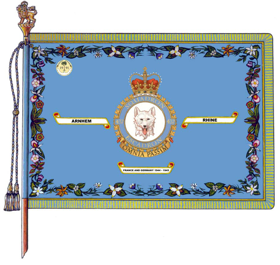 437 Transport Squadron’s major Battle Honours are embroidered on the squadron’s Standard (Colour). The Gulf War honorary distinction is emblazoned on the upper left corner of the standard.