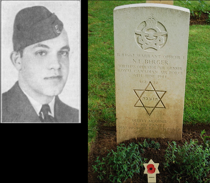 R. 117662 Warrant Officer I | N.L. Berger | Wireless operator/air gunner | Royal Canadian Air Force | 6th June 1944 Age 22 | Deeply mourned by his family. May his soul rest in peace. Portrait via Canadian Jews in World War II, Part II: Casualties (1948), compiled for The Canadian Jewish Congress (1948)