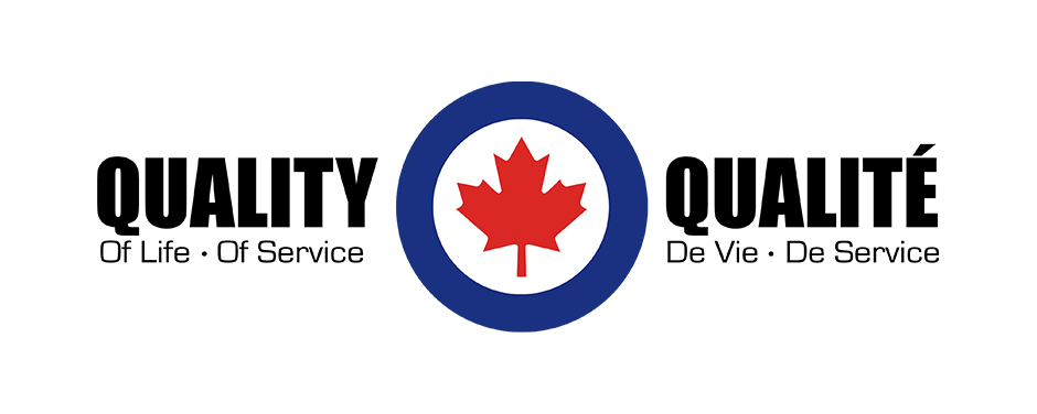 A graphic with the words “Quality of Life—Quality of Service” and “Qualité de vie—Qualité de service” on either side of an RCAF roundel. 