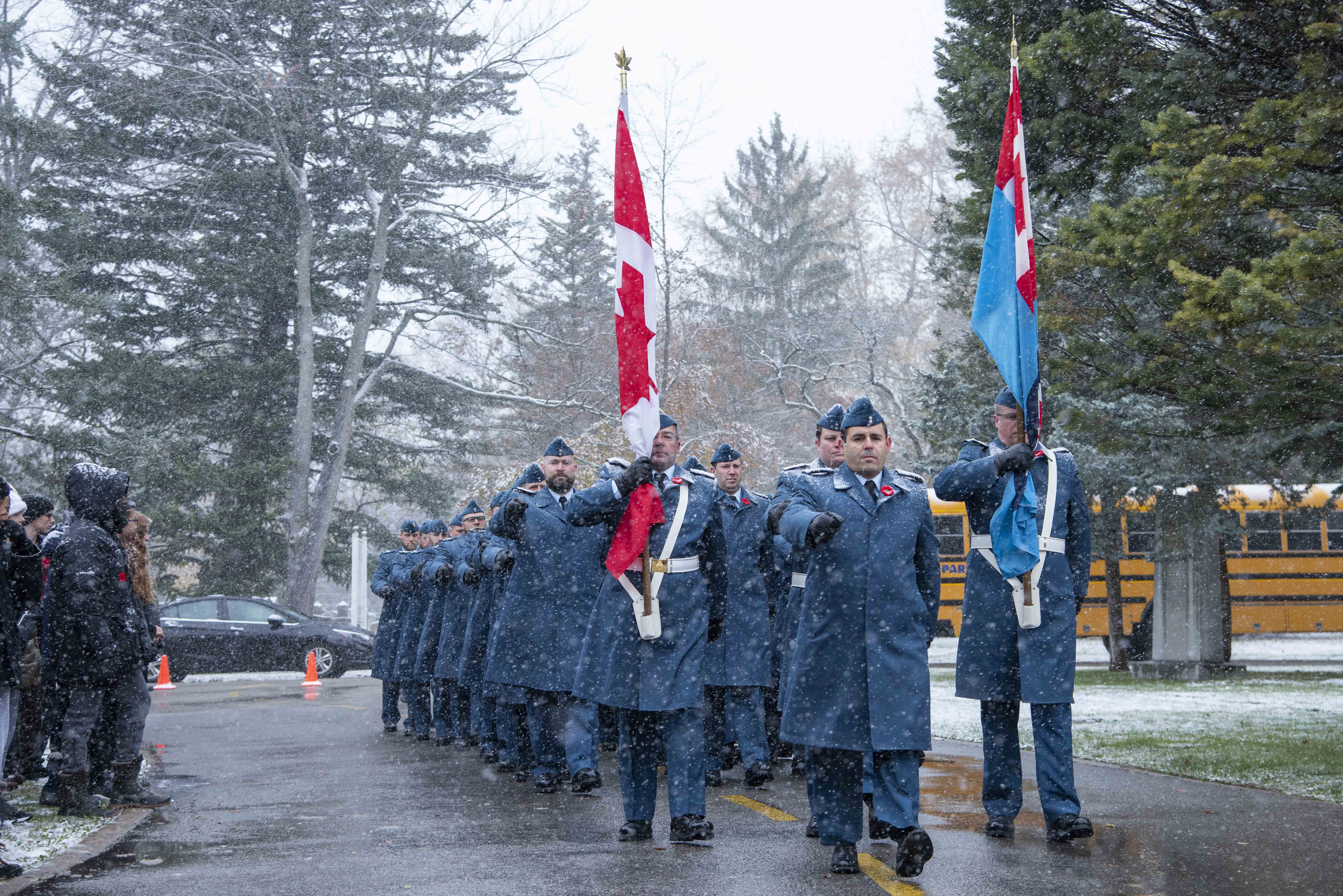 Members of the Royal Canadian Air Force march towards the location of the 2019 Remembrance Day ceremony held at Mount Pleasant Cemetery in Toronto. PHOTO: Corporal Lynette Ai Dang, BM10-2019-0359-007