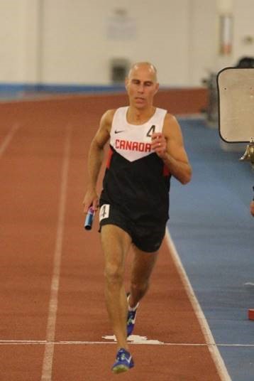 CWO Claude Faucher at the 2018 Canadian Masters Athletics championships, running a new 4 X 400m M50 relay Canadian record.  PHOTO: Doug “Shaggy” Smith