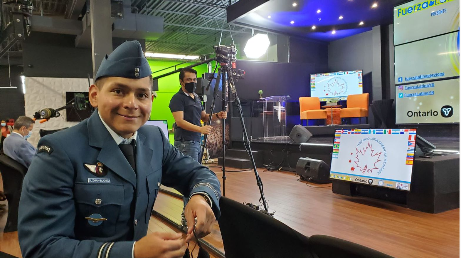 The smile behind the mask: Captain Rogger Guzman-Bucheli, a Communication Electronics Engineering Officer with the RCAF, was recognized by Toronto-based volunteer organization Fuerza Latina for his CAF accomplishments and cultural contributions in October 2021. 