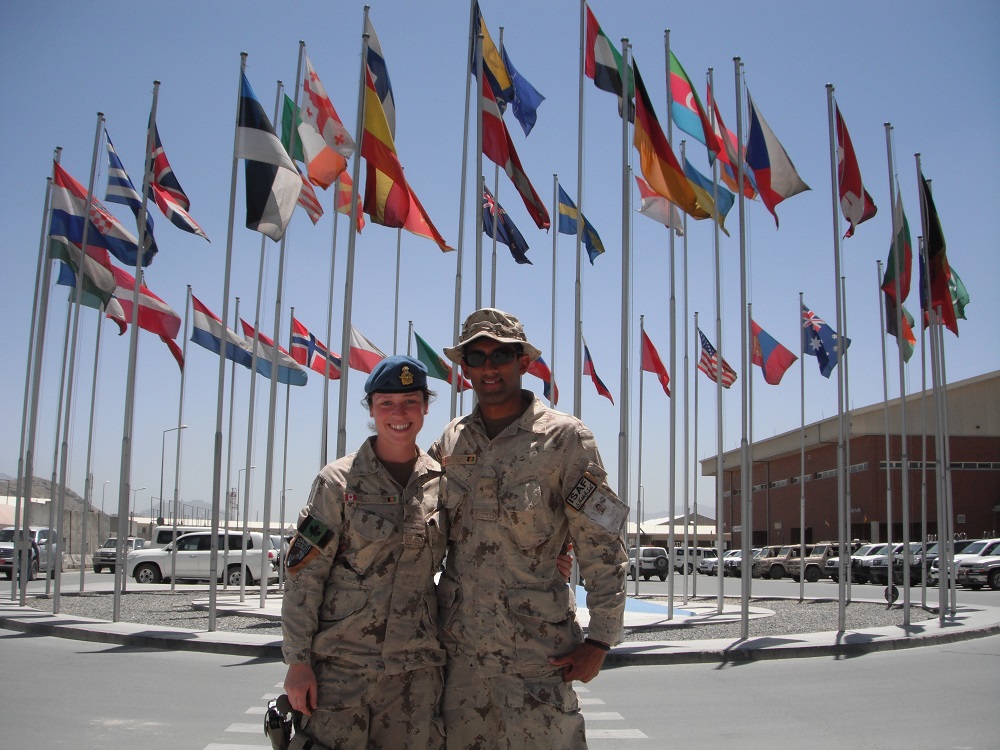 A rare chance to connect – Major Catherine Cabot arrived in Afghanistan and was greeted by her boyfriend (now husband). He was finishing up his deployment as she was starting hers and he helped her settle in for the first two weeks before he left to go home.