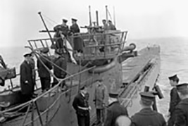 German Navy Submarine, U-889,  surrenders to Royal Canadian Navy sailors off the coast of Shelburne, Nova Scotia on 13 May 1945. It was almost immediately commissioned into the Royal Canadian Navy as His Majesty's Canadian Submarine U-889 for testing and evaluations.