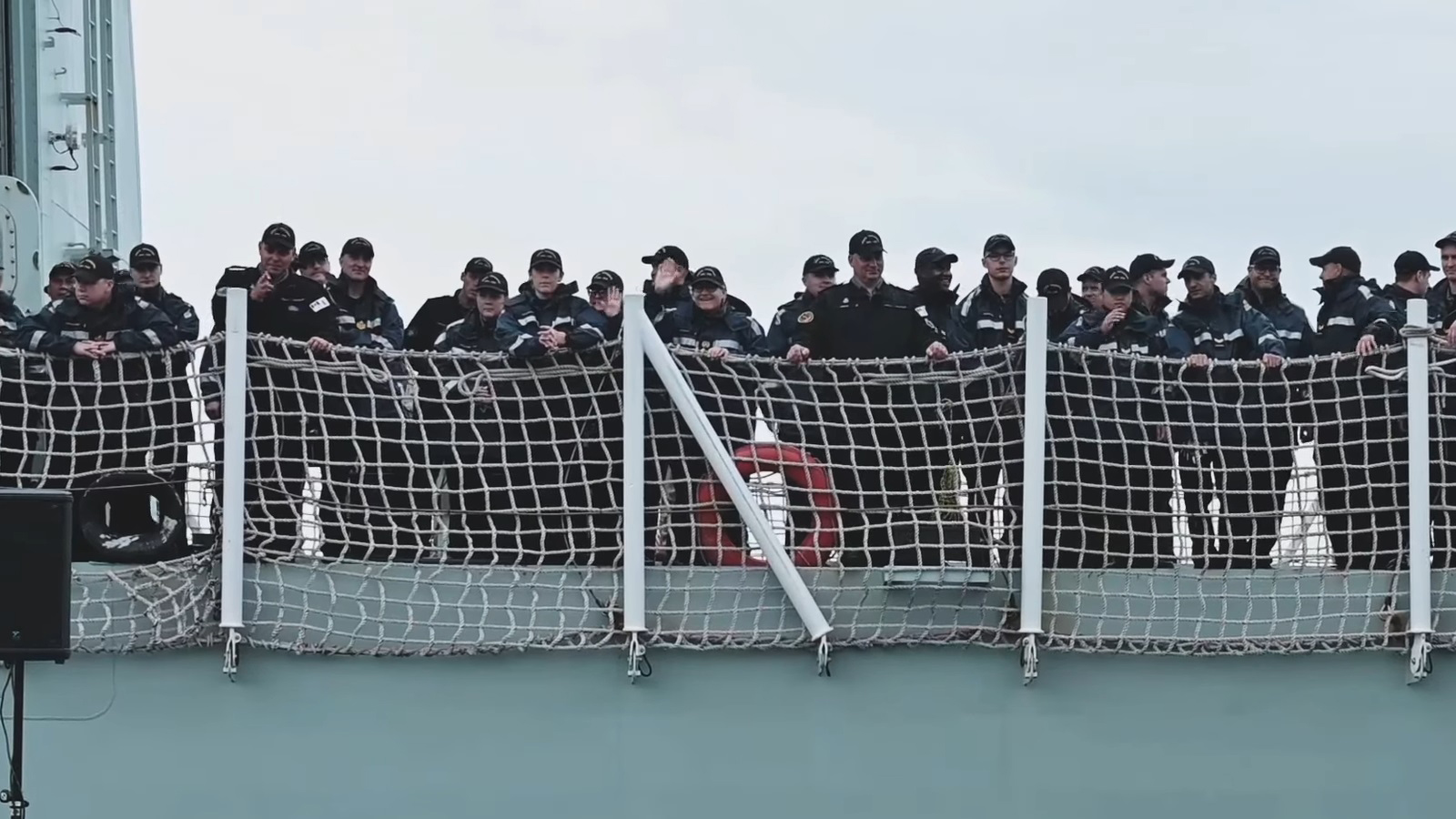 Slide - HMCS Winnipeg’s crew wave goodbye