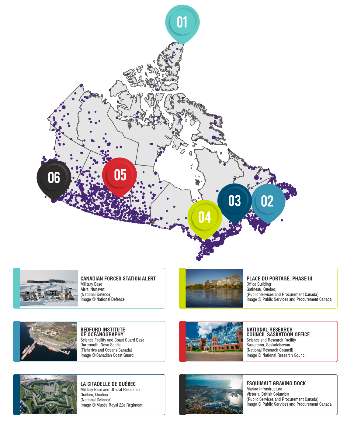 Map 1: examples of Government of Canada real property assets across the country