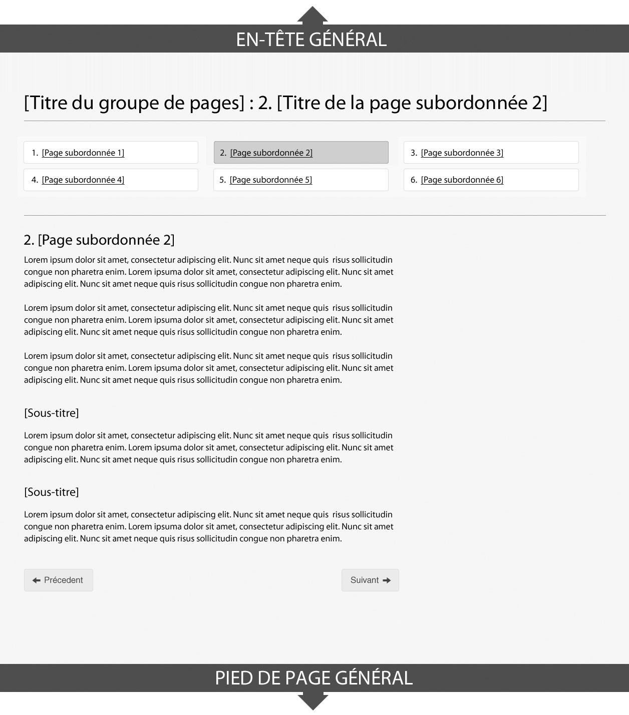 Image du modèle de navigation dans plusieurs pages ordonnées. Plus de détails au sujet de ce graphique se retrouvent dans le texte entourant l’image.