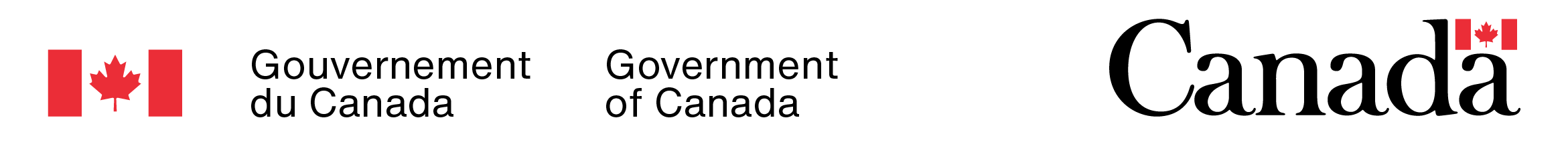 La signature du gouvernement du Canada et le mot-symbole « Canada » en lettres noires, avec le symbole du drapeau rouge du PFIM.