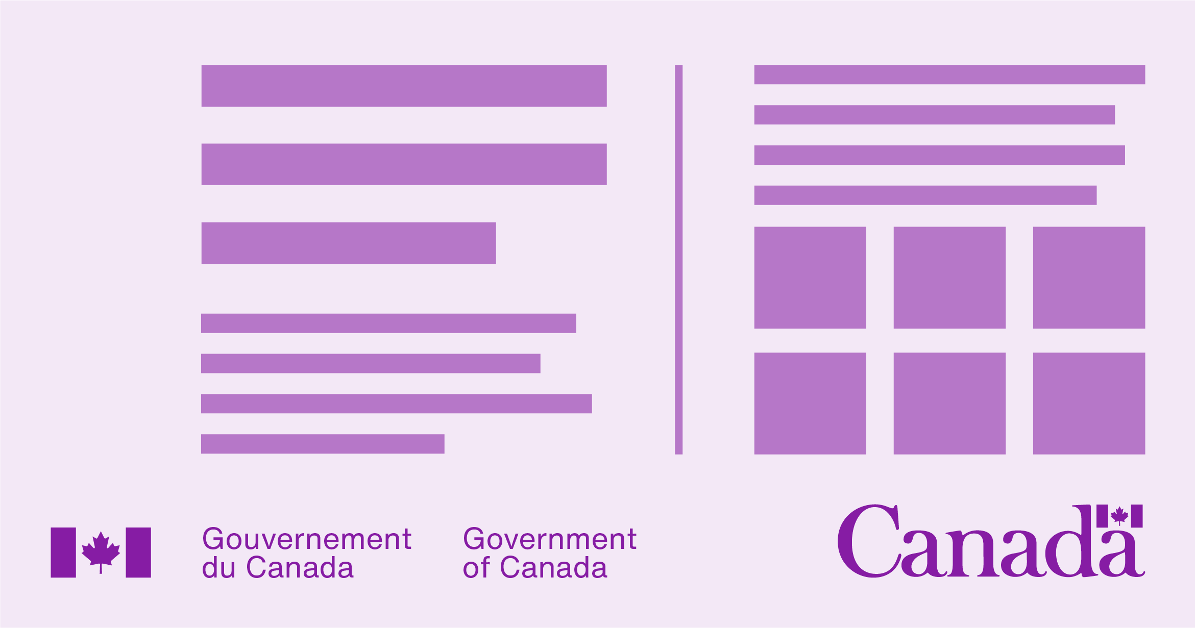 Exemple d’une reproduction monochrome d’un produit imprimé. Tous les éléments graphiques sont en violet, y compris la signature du gouvernement du Canada et le mot-symbole « Canada ». 